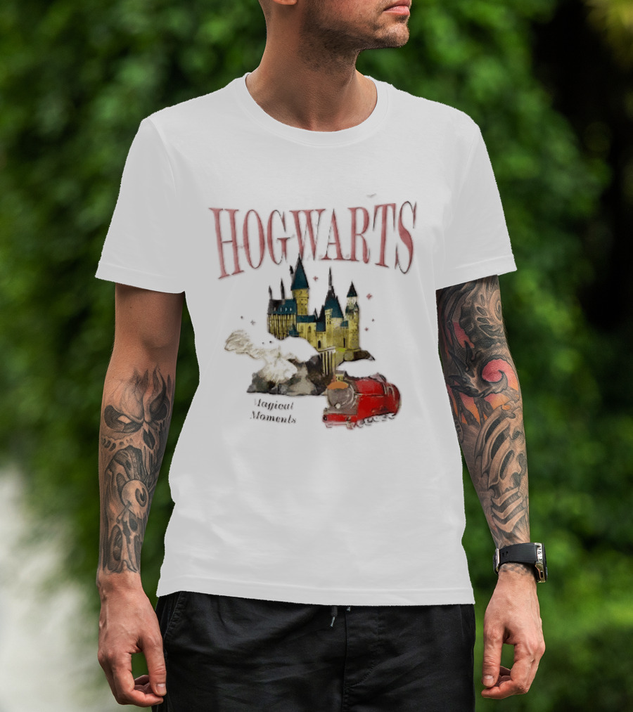 Hogwarts Castle Red Express Steam Train Magical Moments Hedwig Snowy Owl Watercolor T-Shirt