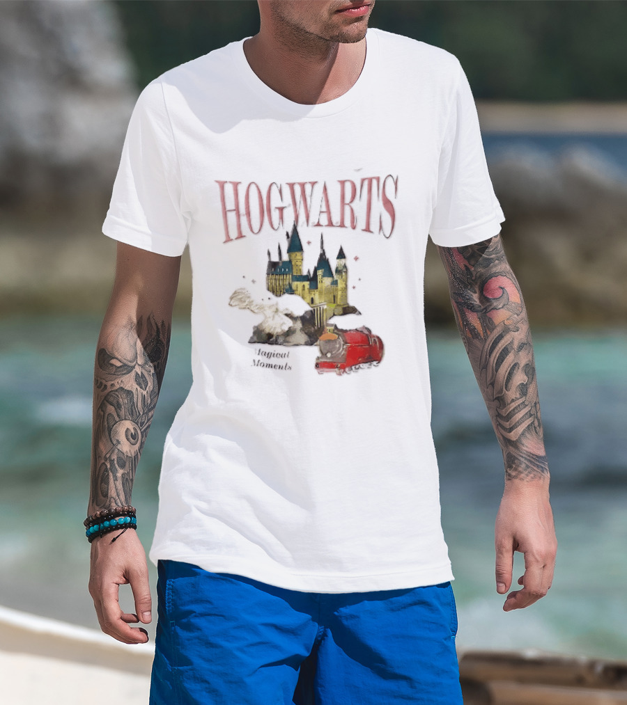 Hogwarts Castle Red Express Steam Train Magical Moments Hedwig Snowy Owl Watercolor T-Shirt