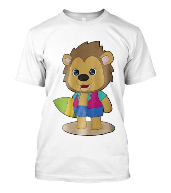 Lion Summer Surfing Adventure Cartoon T-Shirt