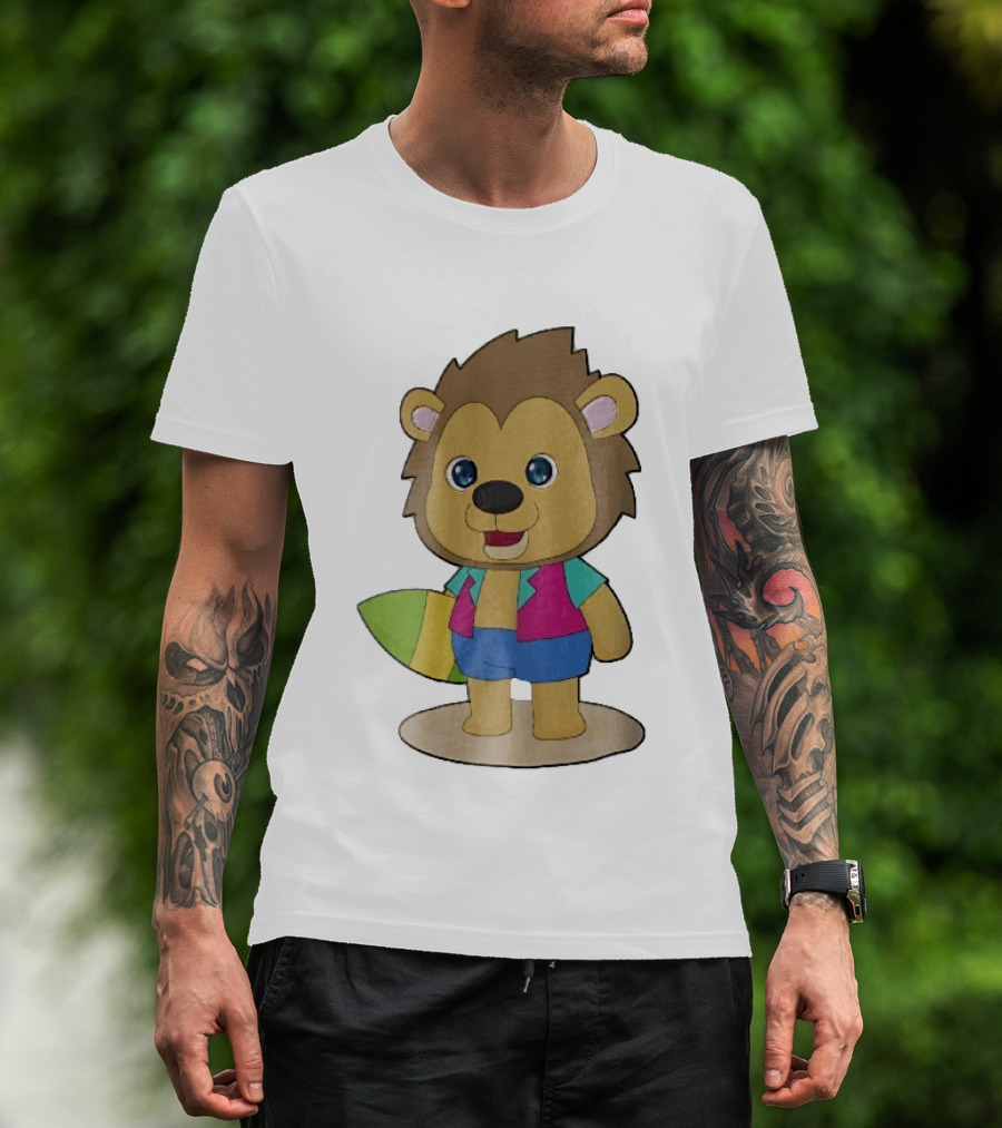 Lion Summer Surfing Adventure Cartoon T-Shirt
