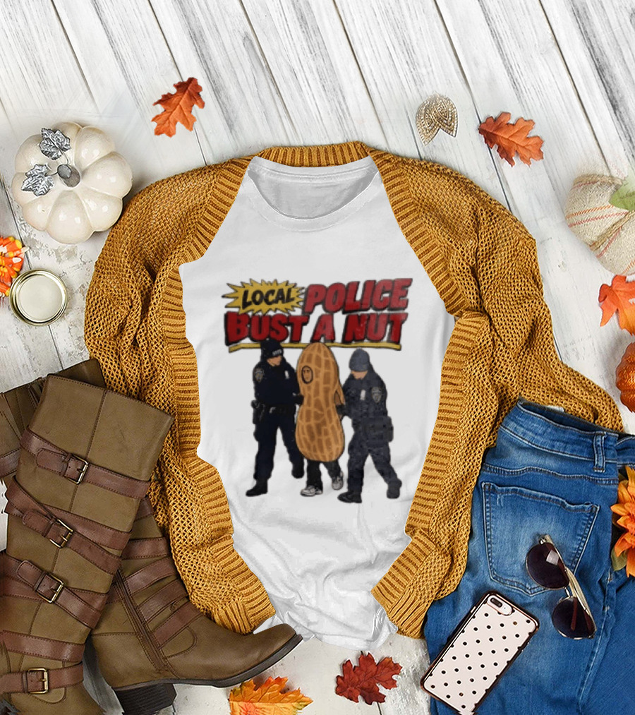 Local Police Bust A Nut Cartoon NYPD Officers Arresting Peanut T-Shirt