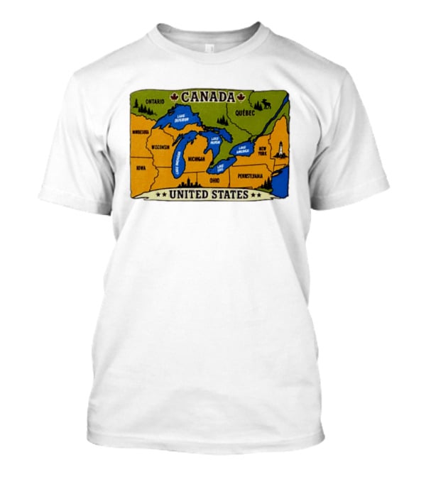 Map Of The Great Lakes Region Canada United States Ontario Québec Michigan Wisconsin New York Pennsylvania Minnesota Iowa T-Shirt