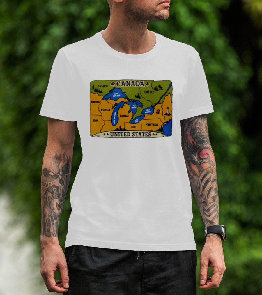 Map Of The Great Lakes Region Canada United States Ontario Québec Michigan Wisconsin New York Pennsylvania Minnesota Iowa T-Shirt