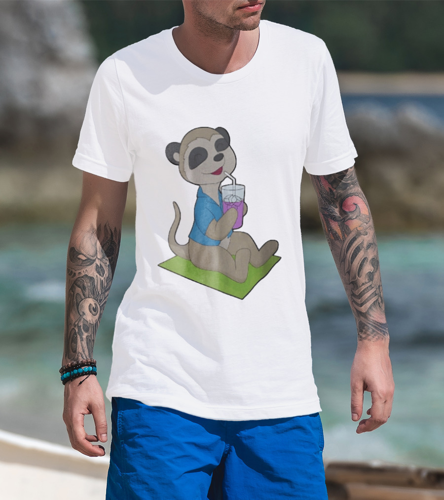 Meerkat Relaxing With Tropical Drink On Beach Towel Summer Fun T-Shirt
