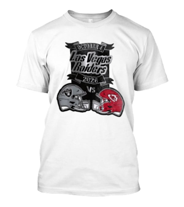 Las Vegas Raiders Vs 2026 October 4 Red Silver Opposing Football Helmets T-Shirt