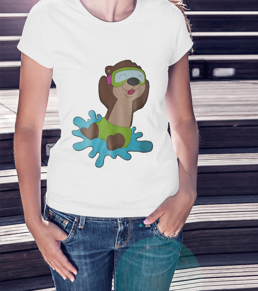 Otter Swimming With Goggles Playful Summer Splash T-Shirt