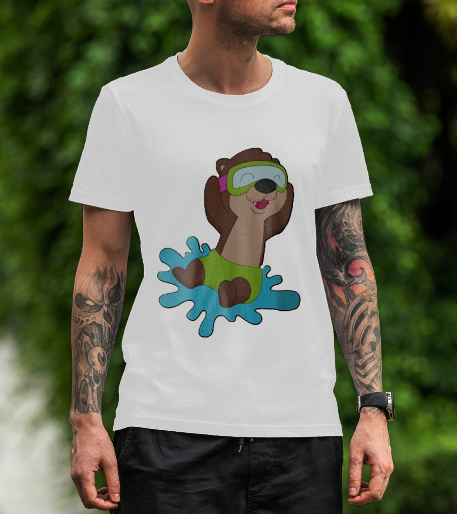 Otter Swimming With Goggles Playful Summer Splash T-Shirt