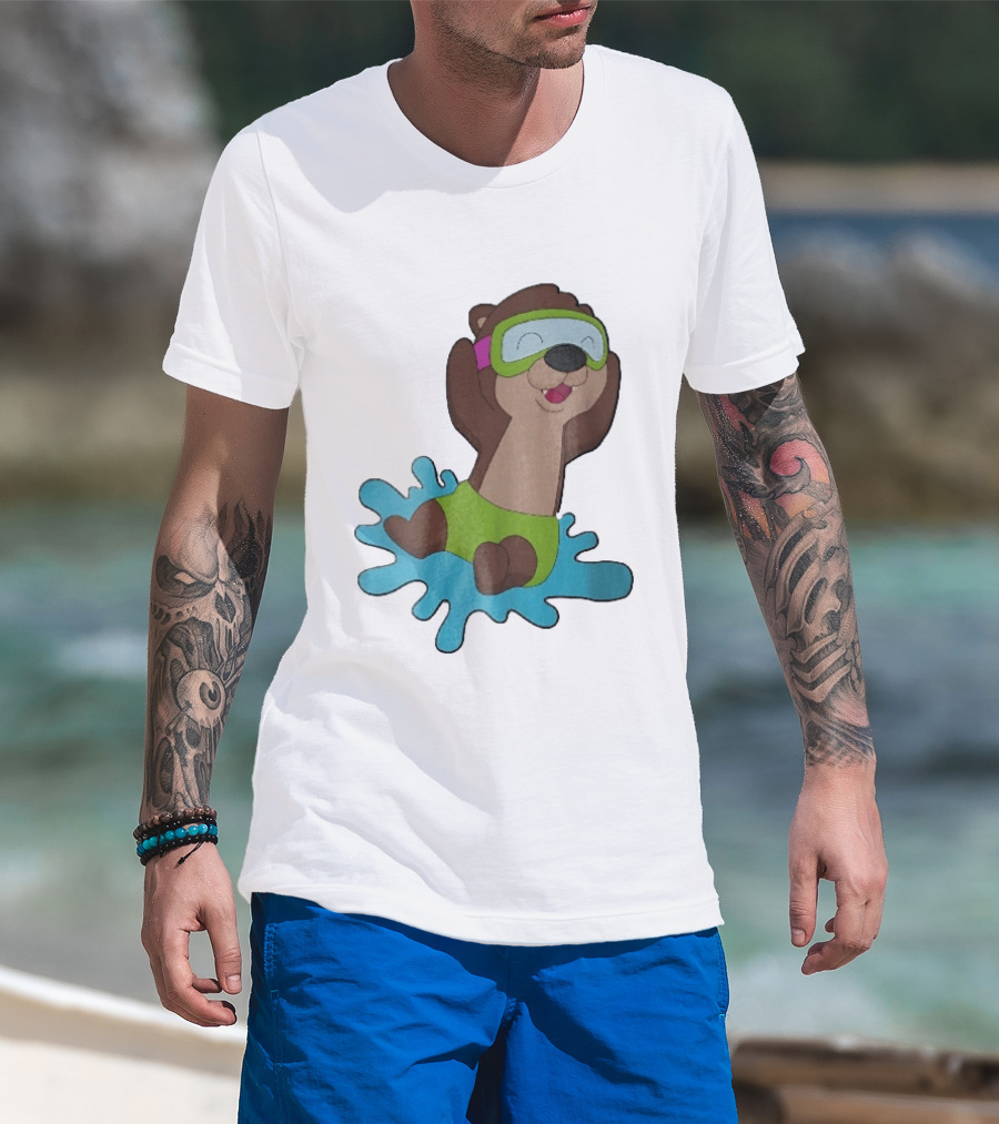 Otter Swimming With Goggles Playful Summer Splash T-Shirt