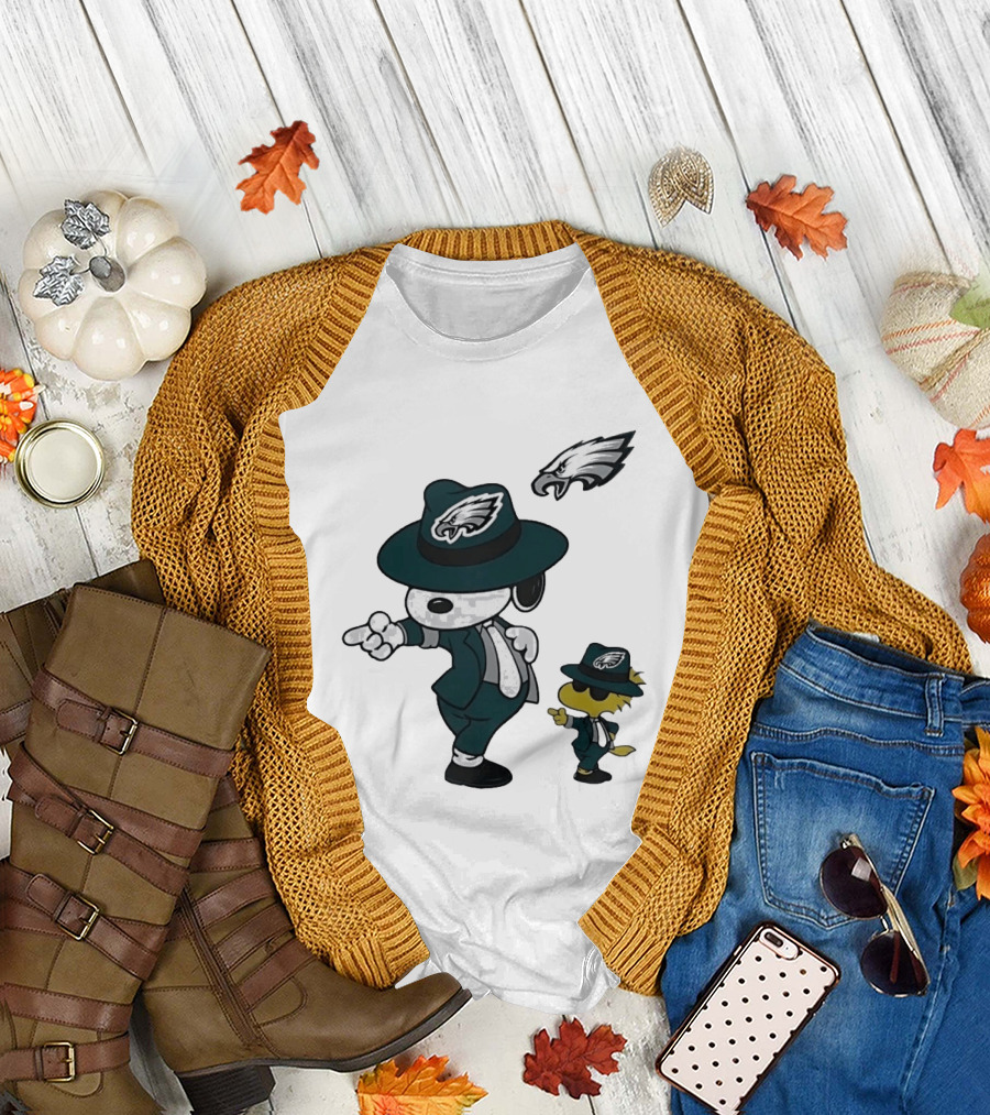 Philadelphia Eagles X Snoopy Woodstock Dance Pop Rock Hat Suit Football Team T-Shirt