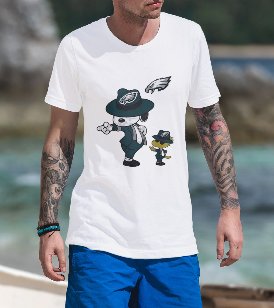 Philadelphia Eagles X Snoopy Woodstock Dance Pop Rock Hat Suit Football Team T-Shirt