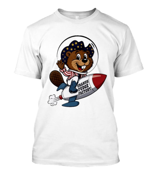 Uranus Fudge Factory Patriotic Beaver Riding Rocket T-Shirt