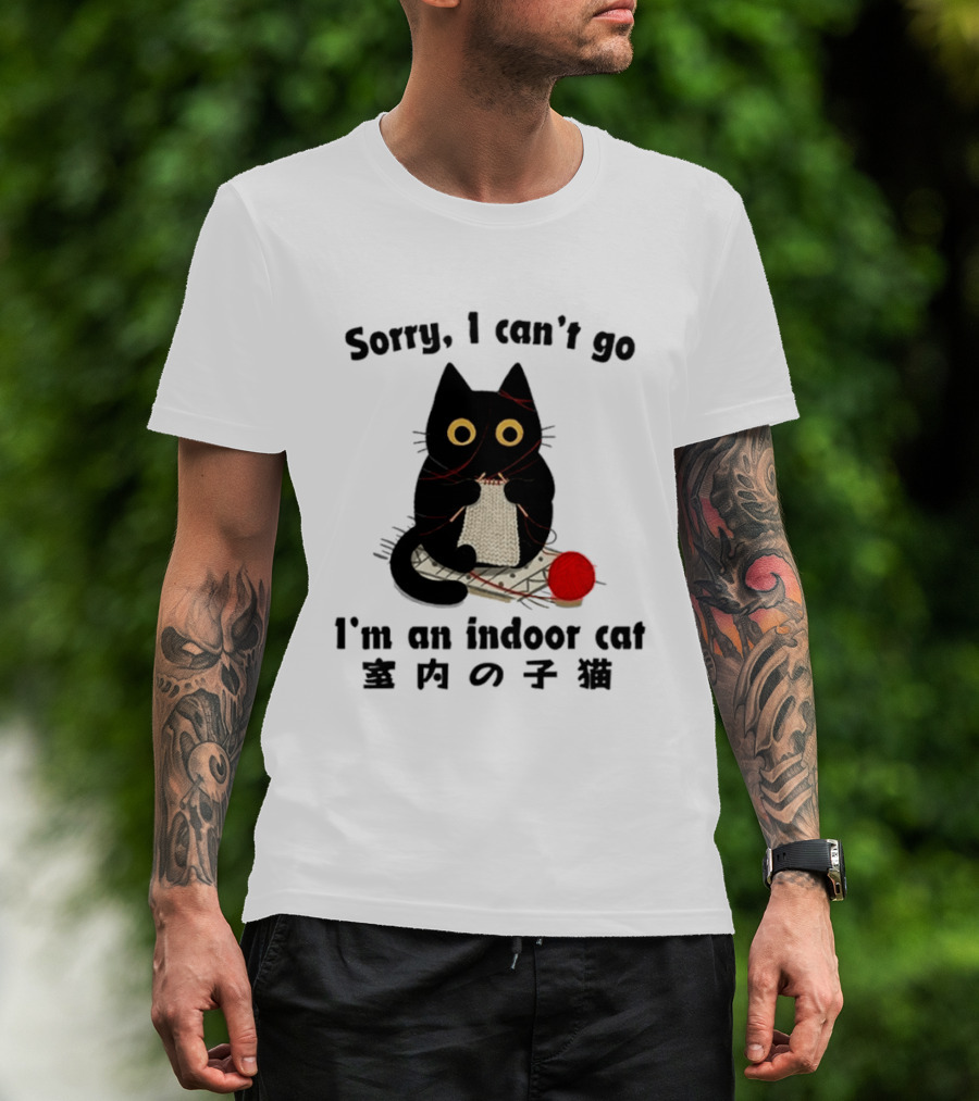 Sorry I Can't Go Knitting Indoor Cat Yarn Meme T-Shirt