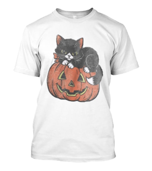 The Pumpkin Cat Halloween Black Cat On Jack O' Lantern T-Shirt