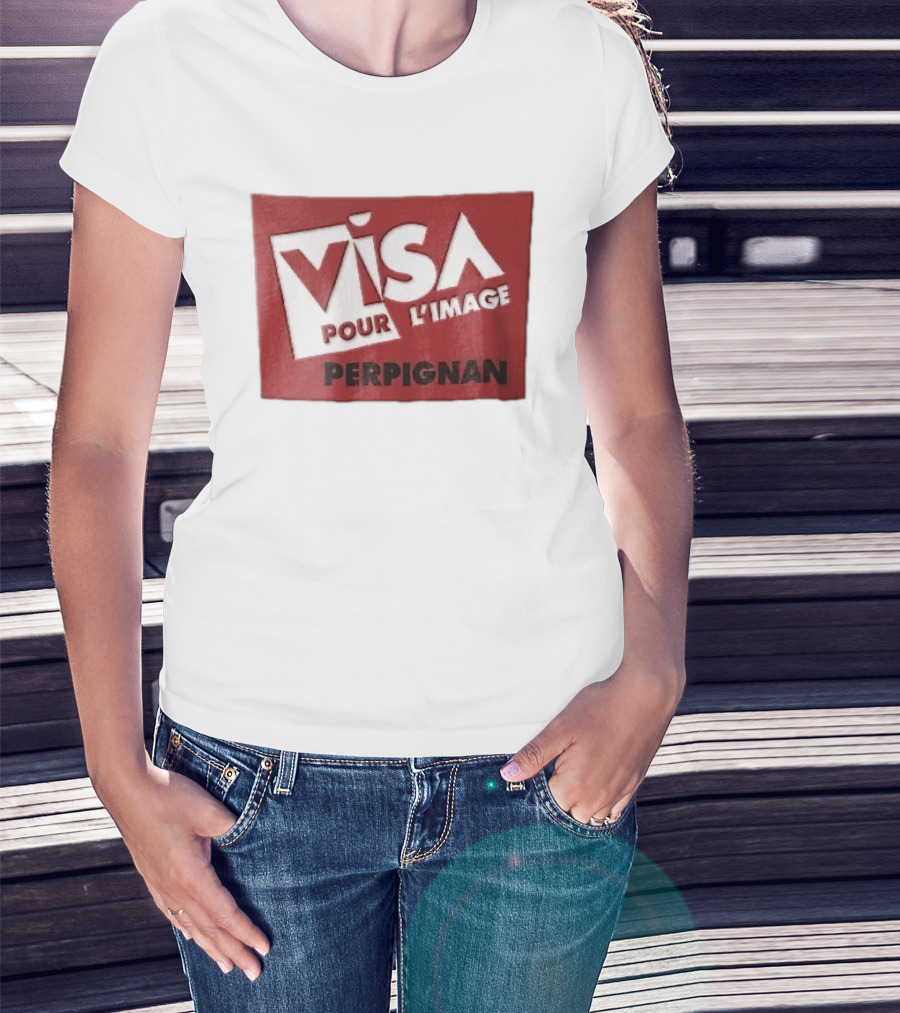 Visa Pour L'Image Perpignan Red Rectangular White Cutout T-Shirt