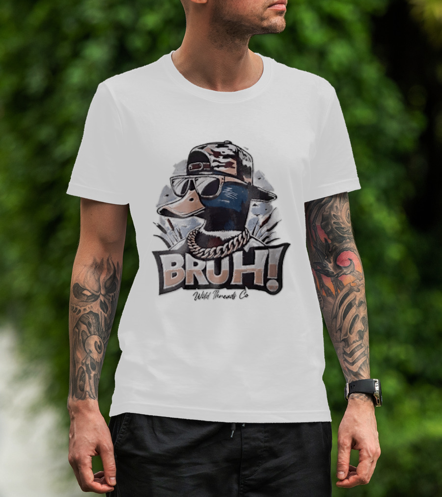 BRUH Wild Threads Co Mallard Duck Sunglasses Camo Hat Gold Chain T-Shirt