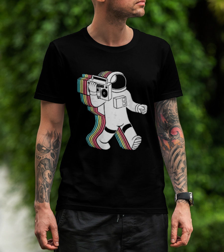 Astronaut Carrying Boombox Retro Colorful Vibes T-Shirt