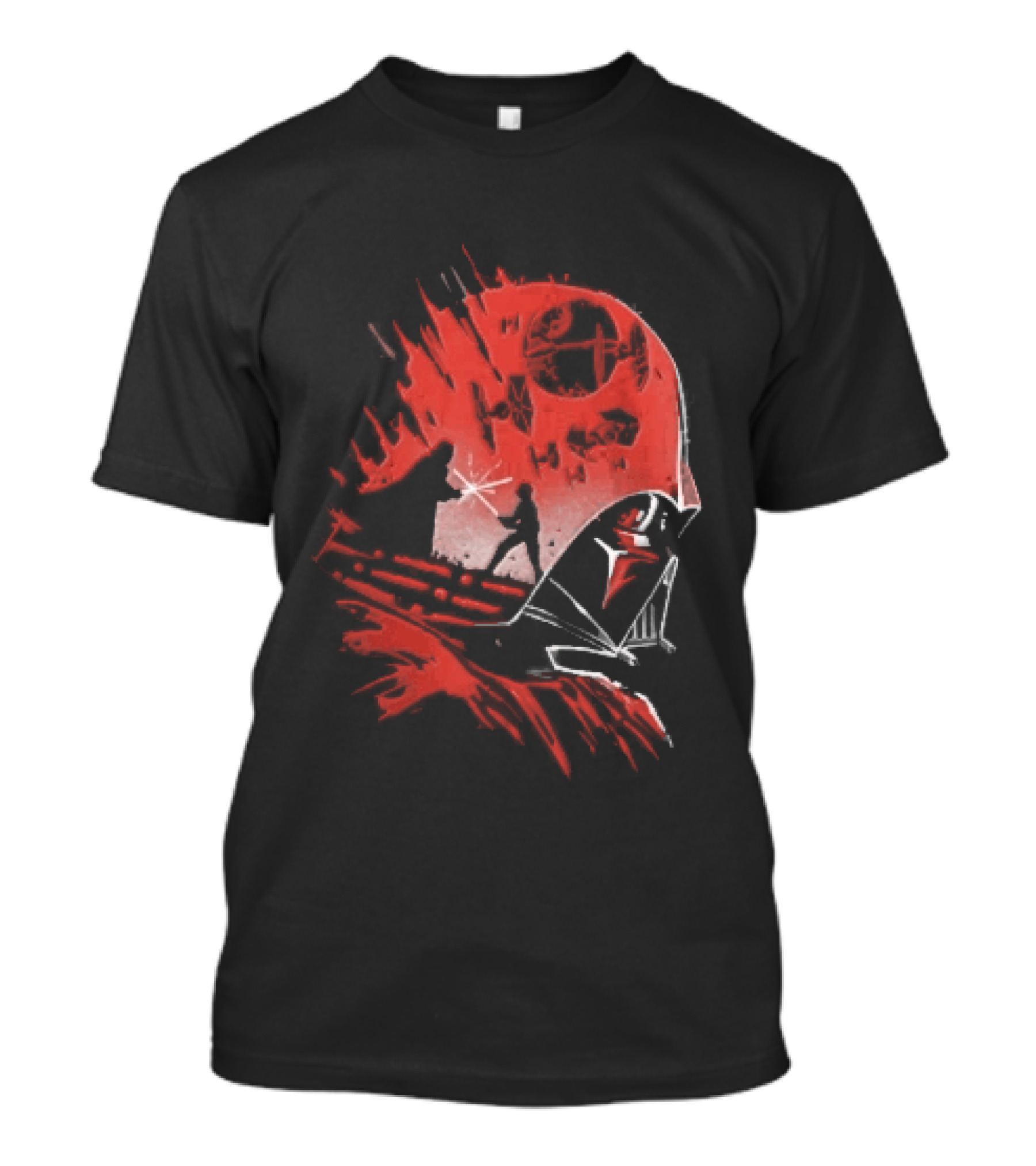 Darth Vader Luke Skywalker Lightsaber Duel Death Star TIE Fighters Red Stencil T-Shirt