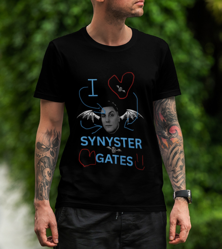 I Love Synyster Gates Head Cutout Bat Wings Scribbles T-Shirt