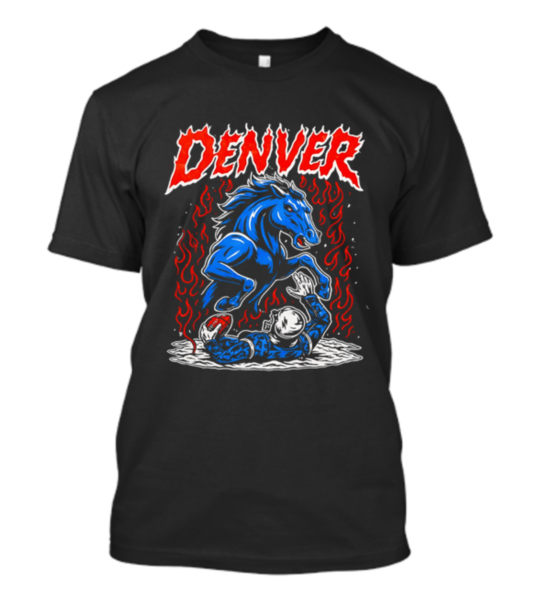 Denver Broncos Blue Horse Fire Football Player Flame T-Shirt