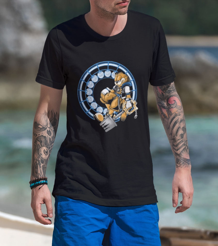 Kingdom Hearts Cat Keyblade Garfield Crossover Keyblade Wielder In Blue Circle T-Shirt