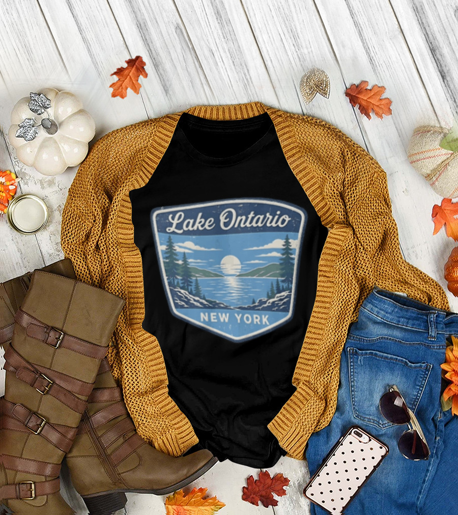 Lake Ontario New York Scenic Nature Badge With Trees And Lake Scene T-Shirt