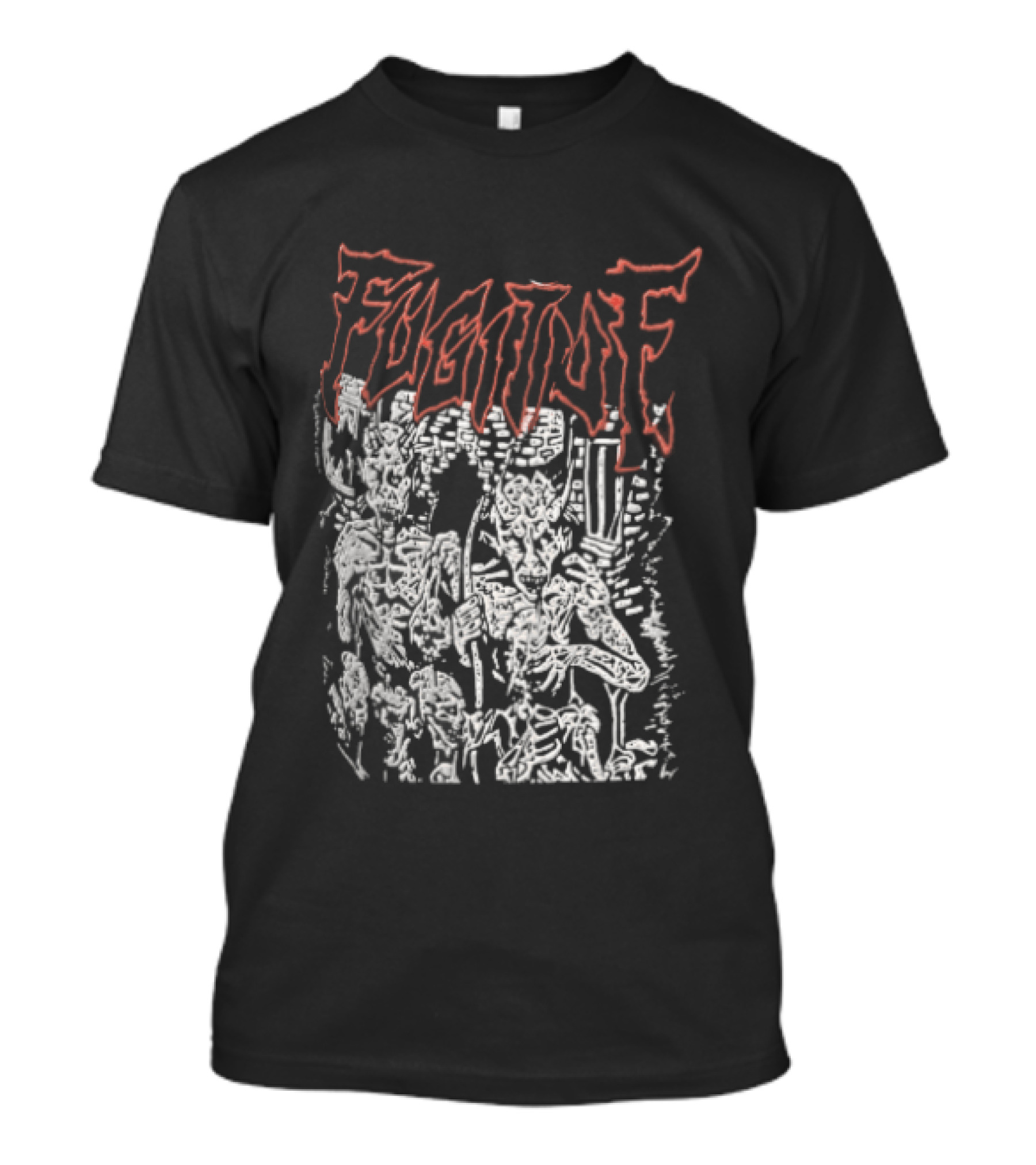 Fugitof Demon Skull Red Text White Skeleton T-Shirt