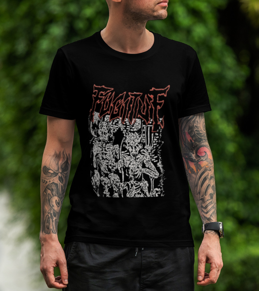 Fugitof Demon Skull Red Text White Skeleton T-Shirt