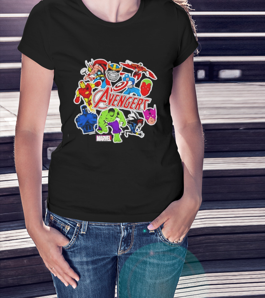 Avengers Classic Heroes Hulk Iron Man Captain America Thor Stickers Collection T-Shirt
