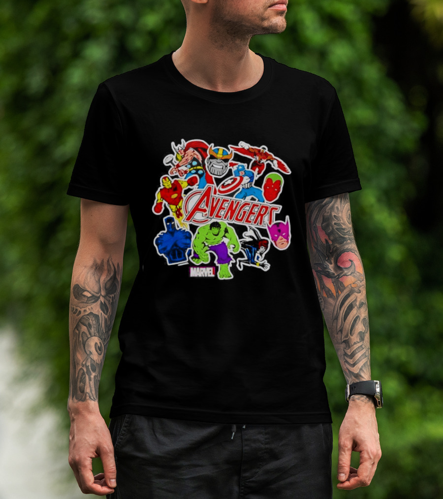 Avengers Classic Heroes Hulk Iron Man Captain America Thor Stickers Collection T-Shirt