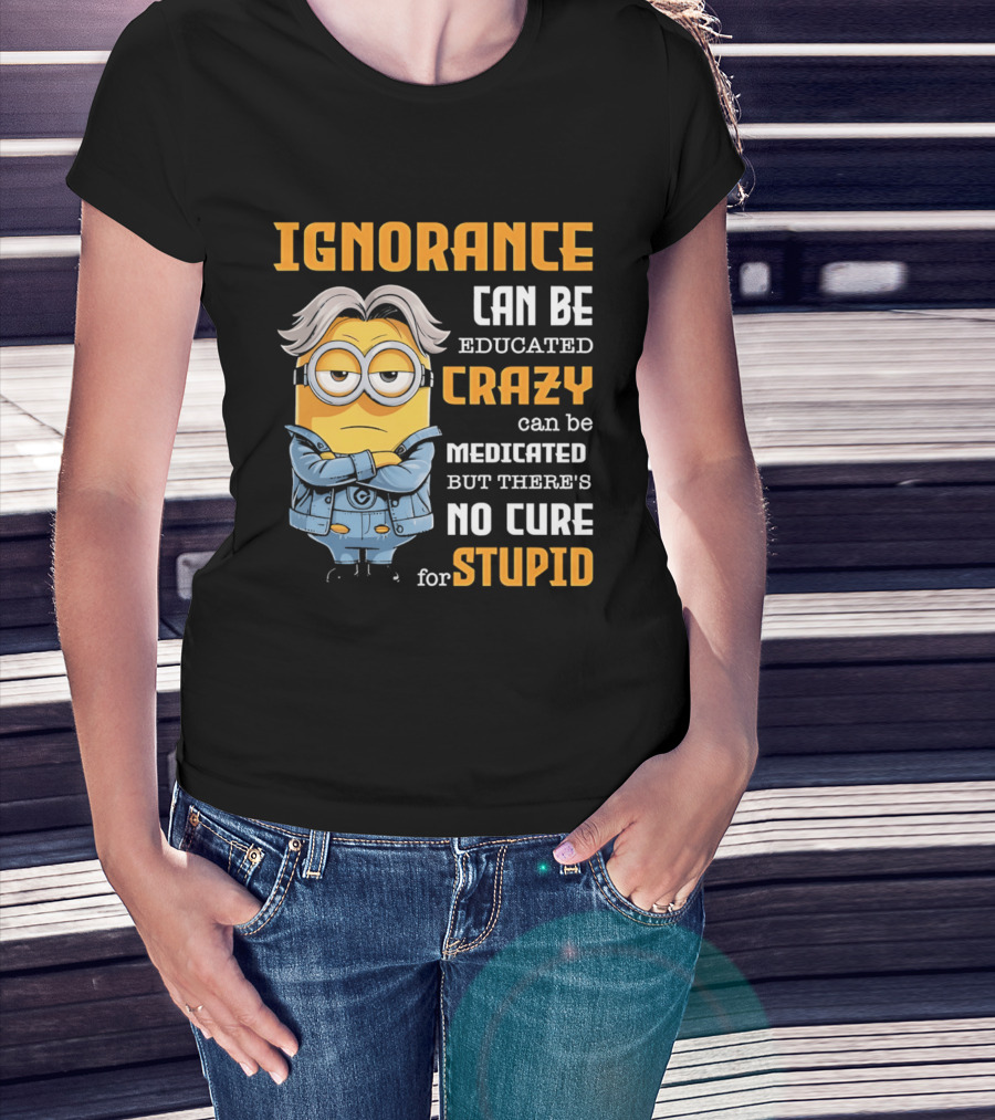 Ignorance Can Be Educated Crazy Can Be Medicated No Cure For Stupid Minion T-Shirt