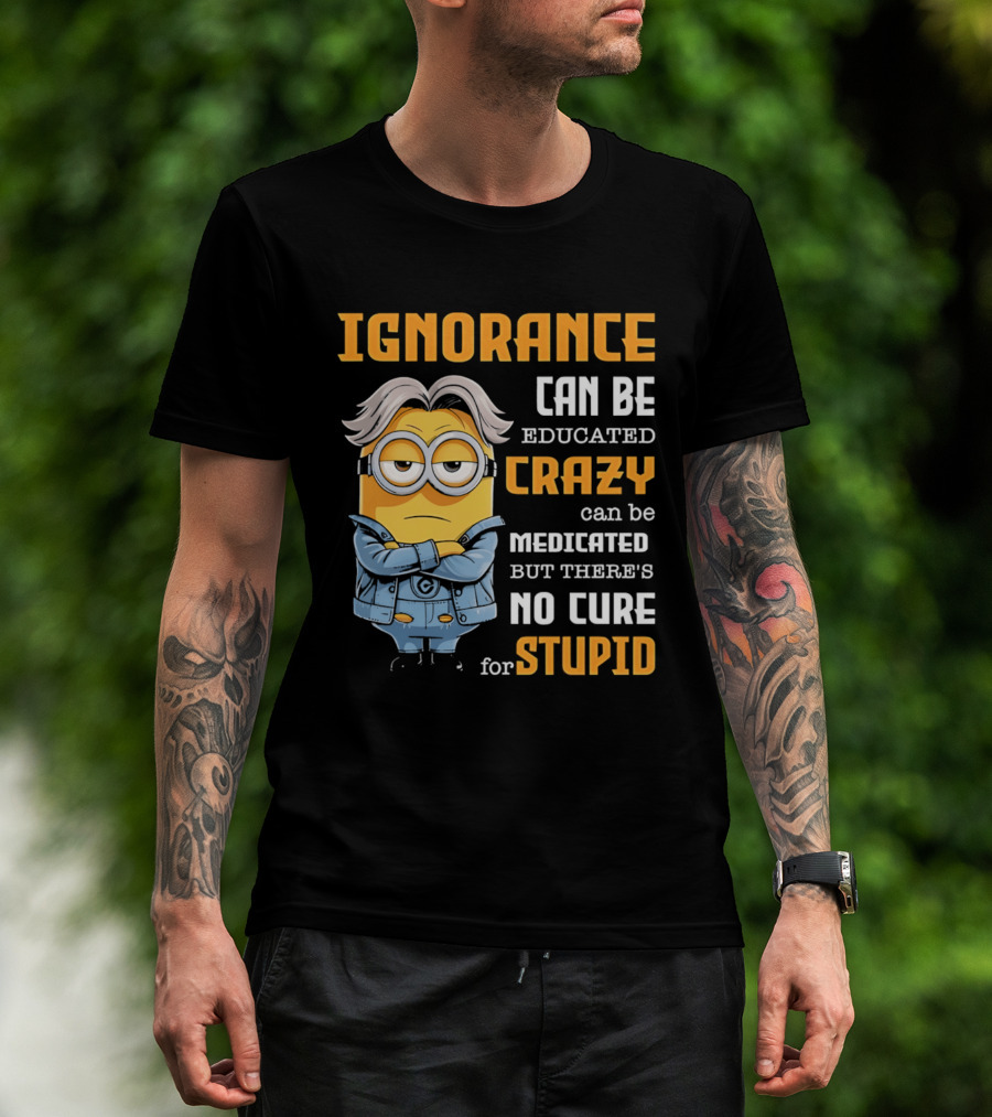 Ignorance Can Be Educated Crazy Can Be Medicated No Cure For Stupid Minion T-Shirt