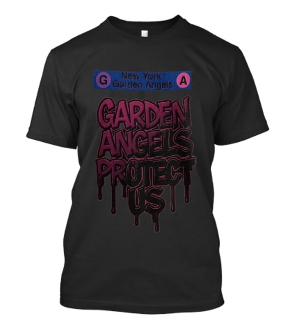 New York Garden Angels Protect Us Dripping Graffiti Subway Sign T-Shirt