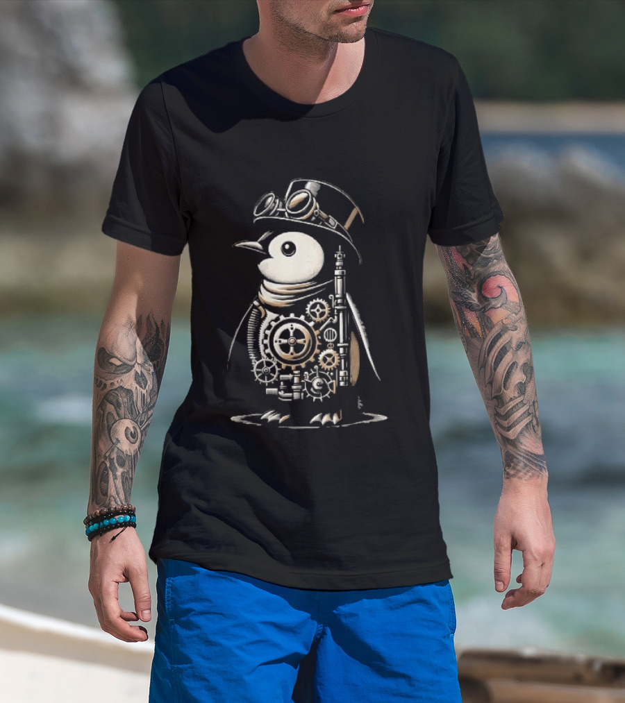 Steampunk Penguin Top Hat Goggles Gear Cogs Victorian T-Shirt