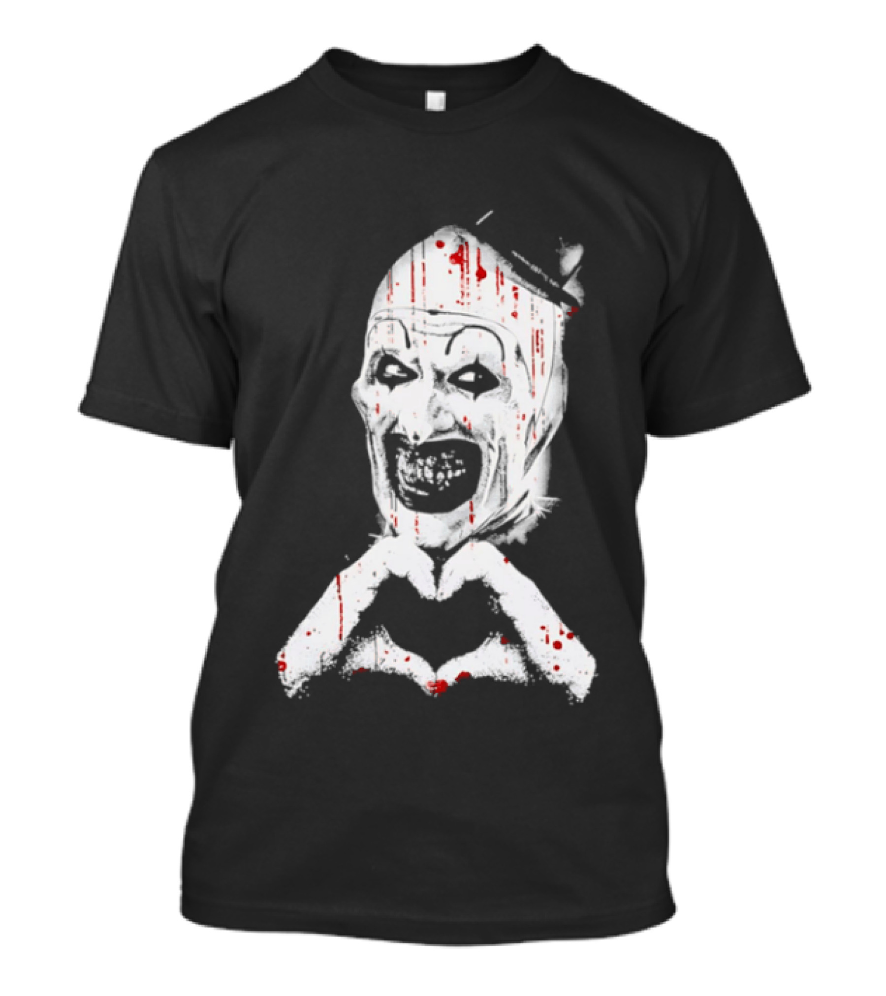 Terrifying Clown With Creepy Heart Hands And Bloody Accents T-Shirt
