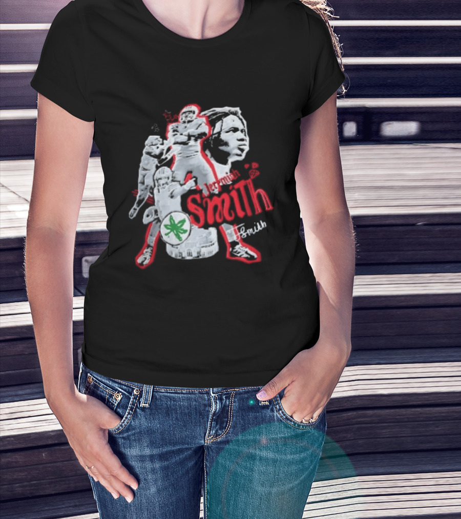 Ohio State Buckeyes NCAA Jeremiah J Smith Football Action Collage Ohio Stadium Bootleg T-Shirt
