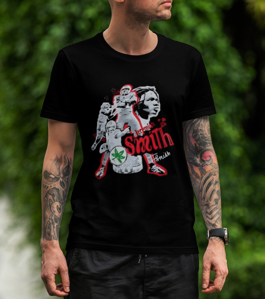 Ohio State Buckeyes NCAA Jeremiah J Smith Football Action Collage Ohio Stadium Bootleg T-Shirt
