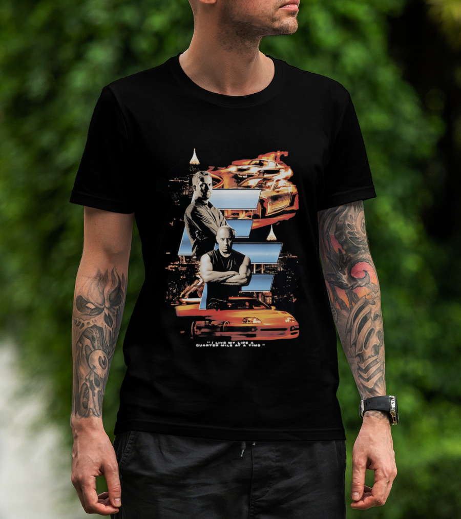 The Fast And The Furious Paul Walker Vin Diesel Cars And Cityscape T-Shirt