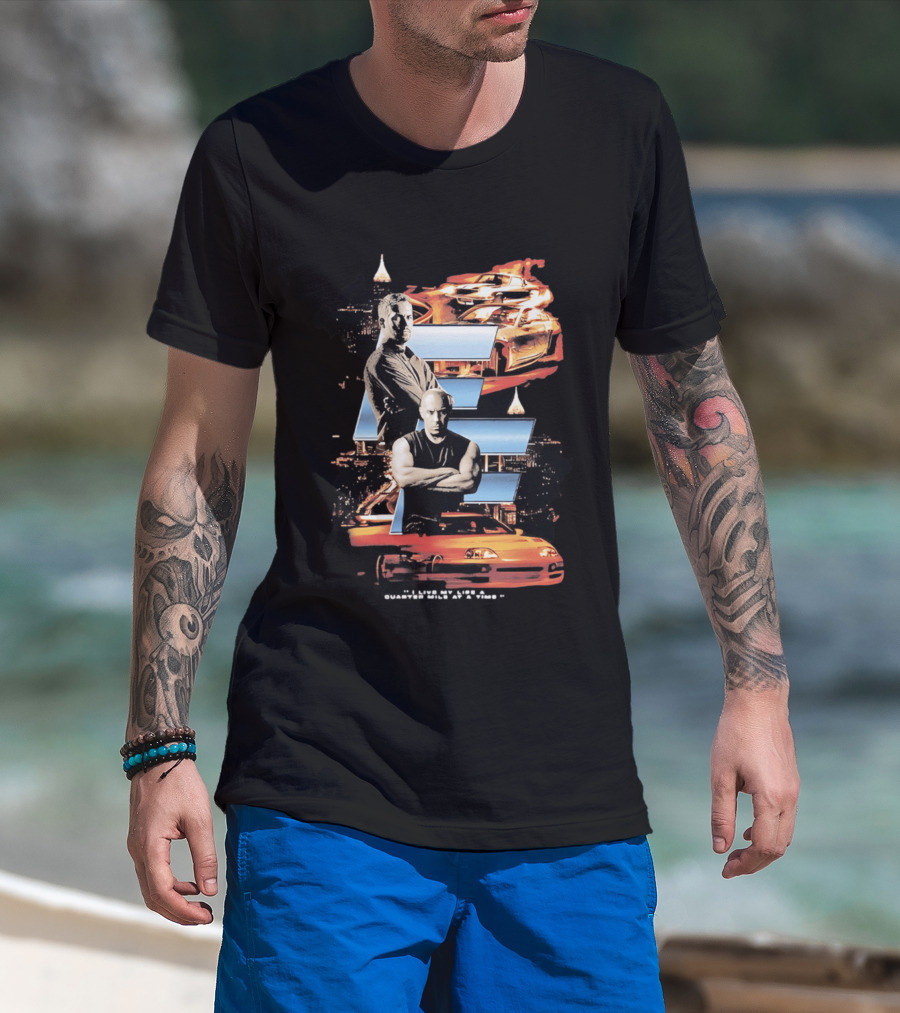 The Fast And The Furious Paul Walker Vin Diesel Cars And Cityscape T-Shirt