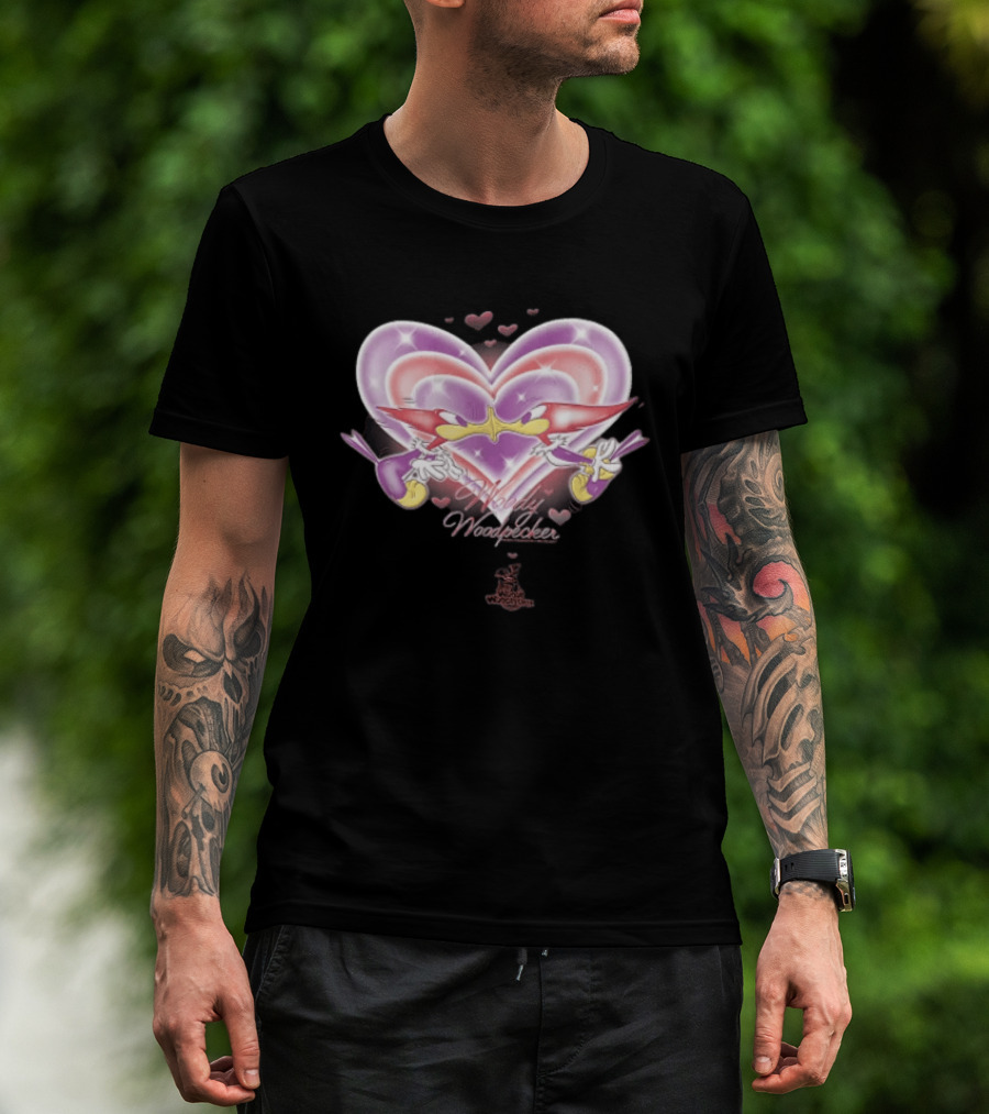 Winnie Woodpecker Woody Kissing Cartoon Birds Heart T-Shirt
