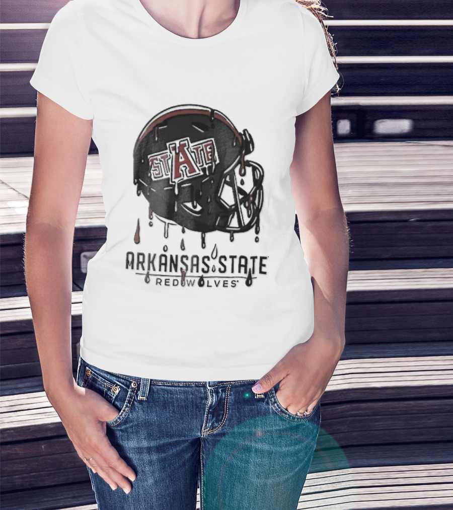 Arkansas State Redwolves State Dripping Liquid Paint Football Helmet T-Shirt