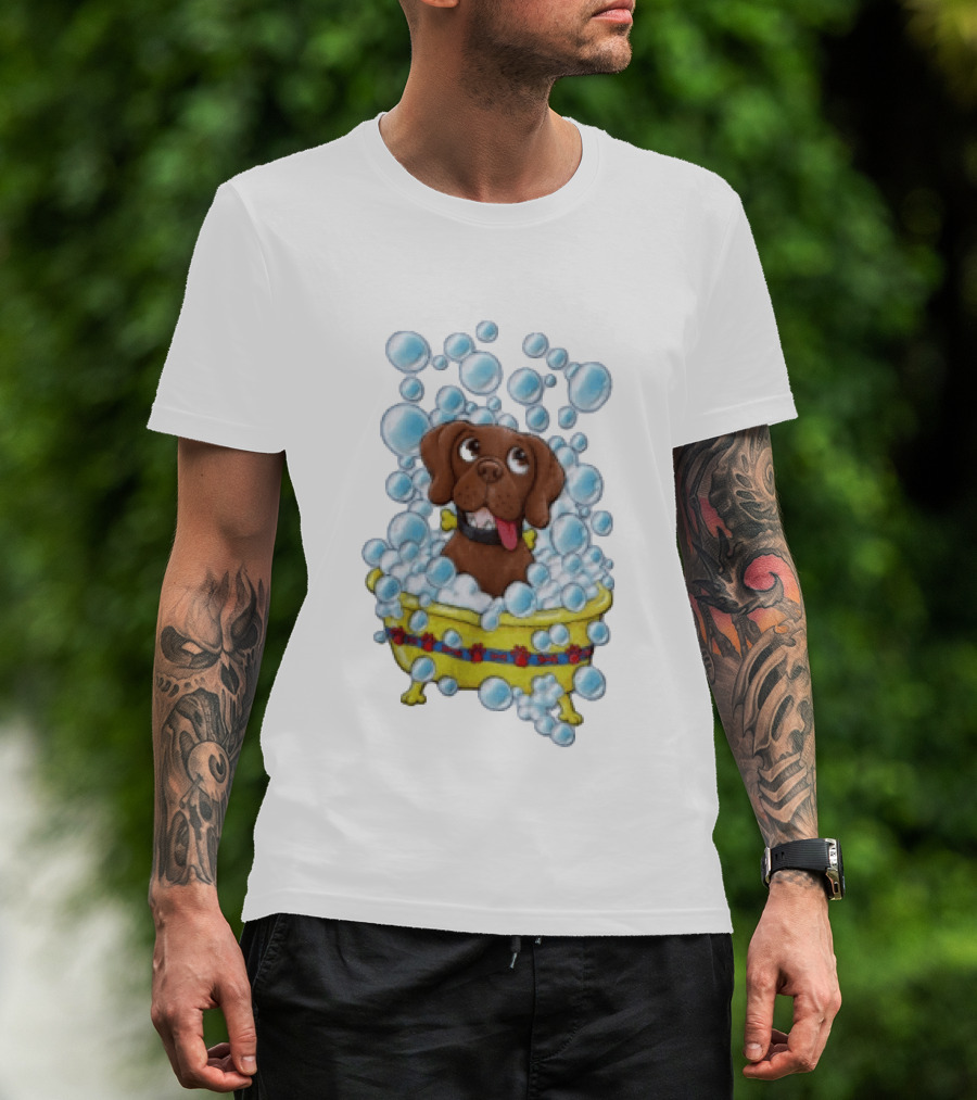 Goofy Dog Surrounded By Bubbles In Yellow Tub T-Shirt