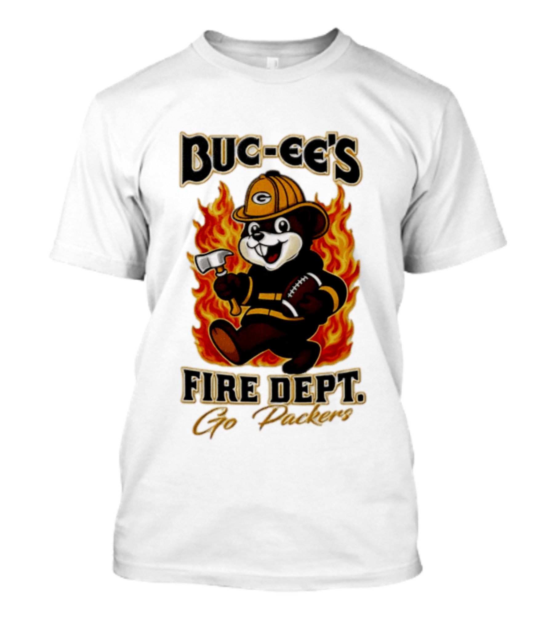 Buc Ee's Fire Dept Go Packers Axe Football Helmet T-Shirt