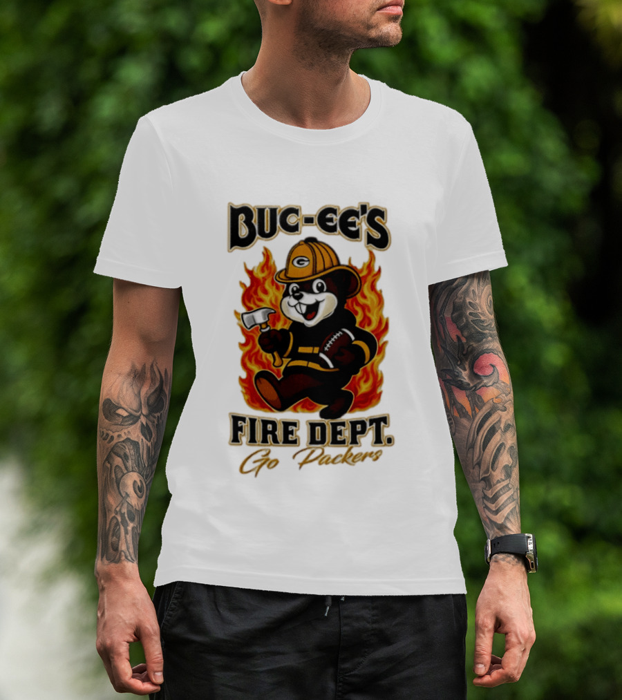 Buc Ee's Fire Dept Go Packers Axe Football Helmet T-Shirt