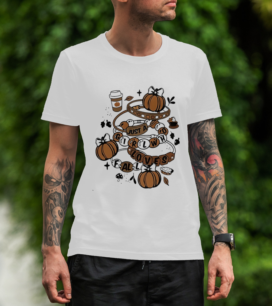 Just A Girl Who Loves Fall With Pumpkins And Coffee Cup T-Shirt