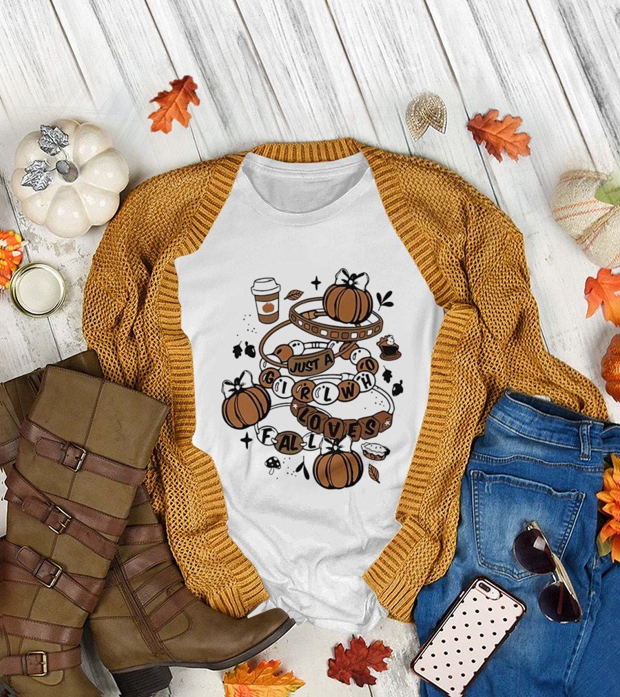 Just A Girl Who Loves Fall With Pumpkins And Coffee Cup T-Shirt