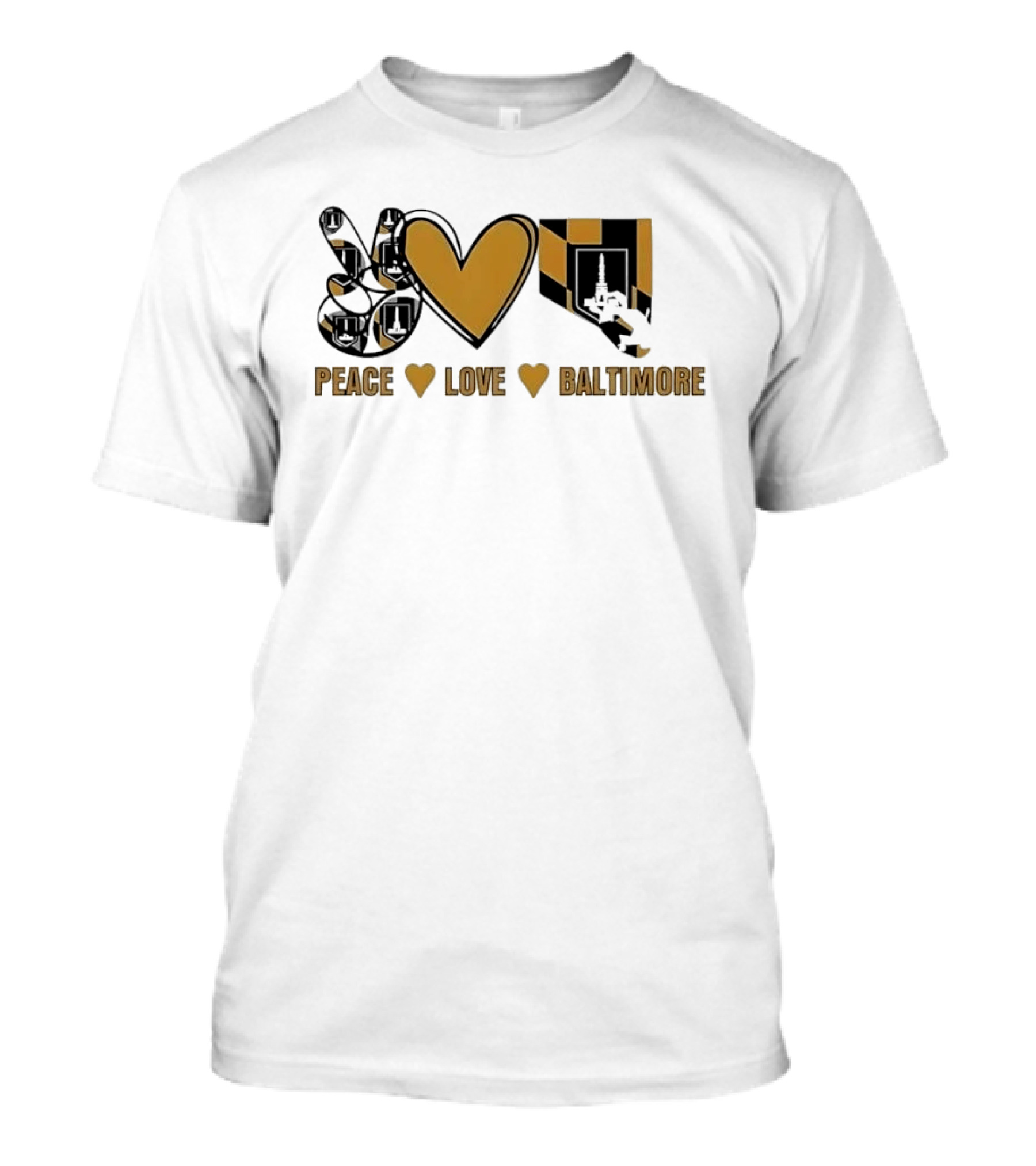 Peace Love Baltimore Gold Maryland Flag City Monument T-Shirt