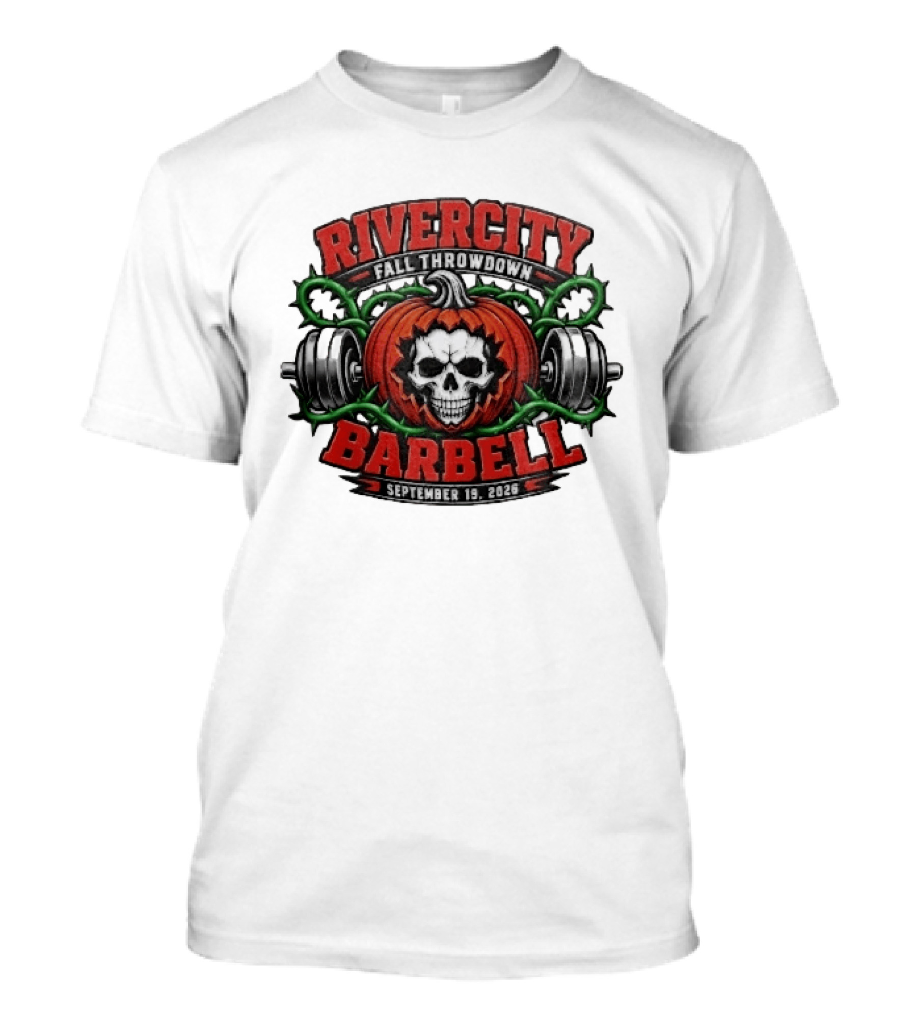 Rivercity Fall Throwdown Skull Pumpkin Barbell September 19 2026 T-Shirt