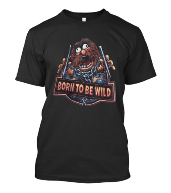 Born To Be Wild Animal Cartoon Drummer Chain Holding Drumsticks T-Shirt