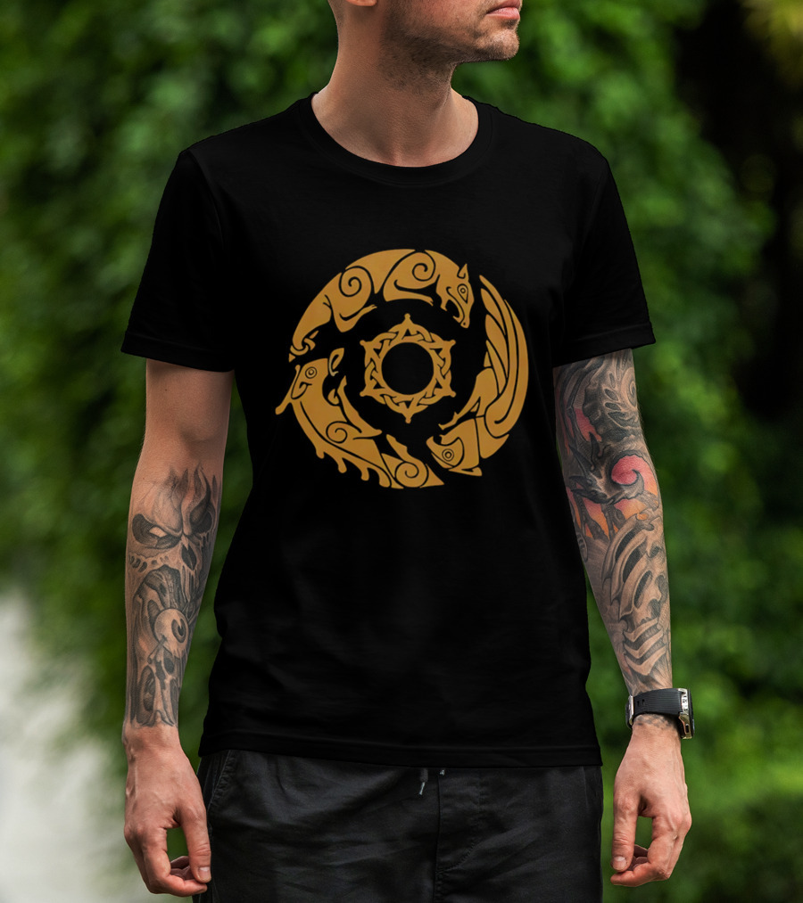 Crimson Desert Crest Zodiac Animal Wheel T-Shirt