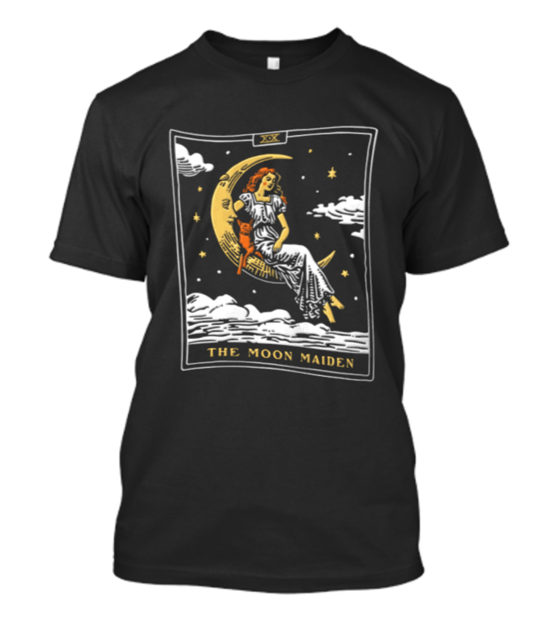 The Moon Maiden Tarot Card Crescent Cat And Stars T-Shirt